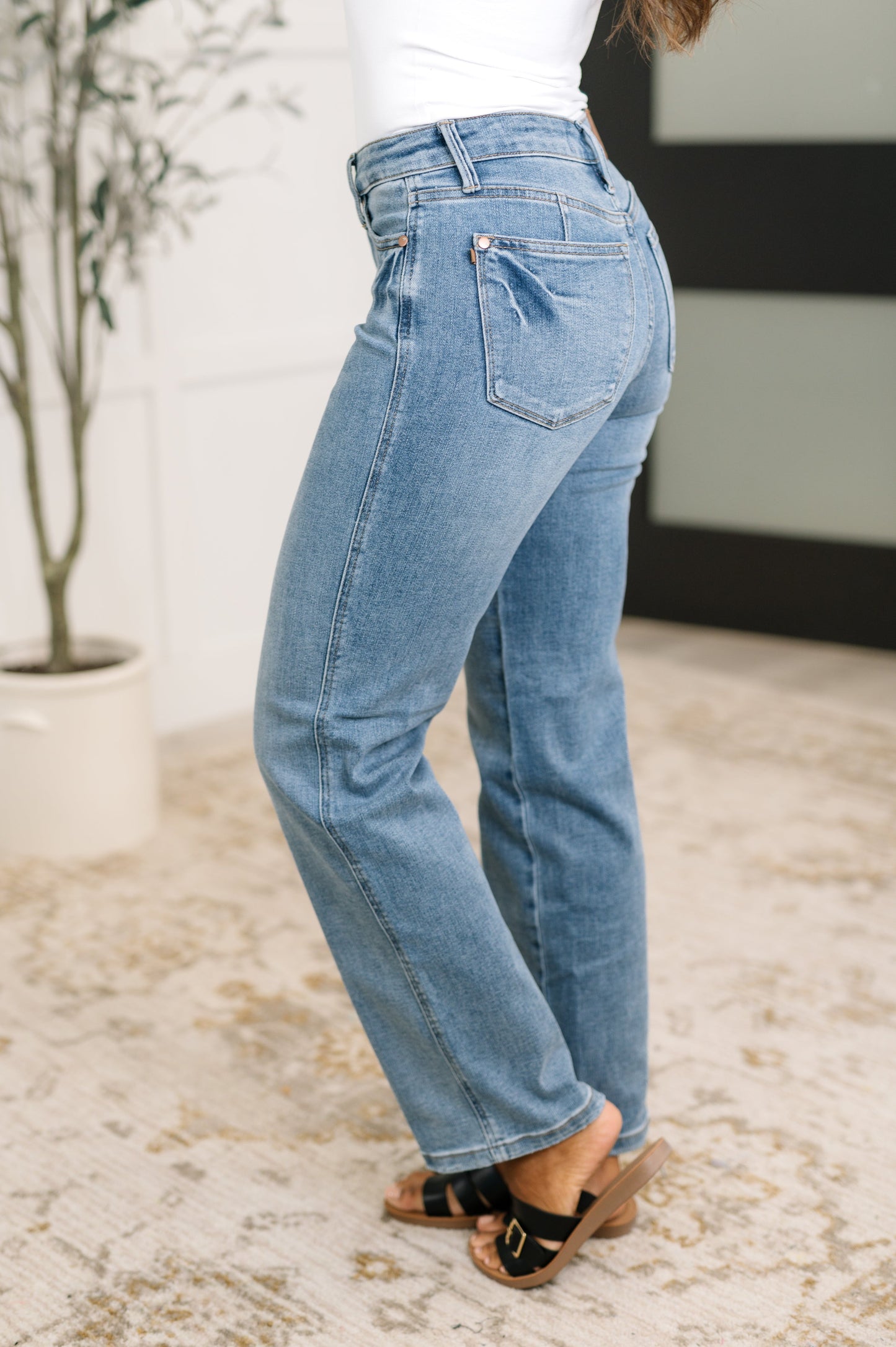 Tummy Control Corrine Mid Rise Straight Jeans