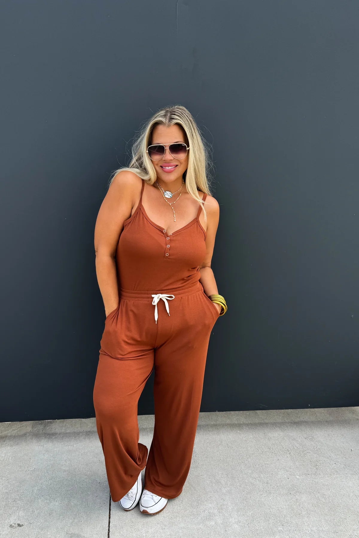 Rust Jumpsuit + Cardi Set
