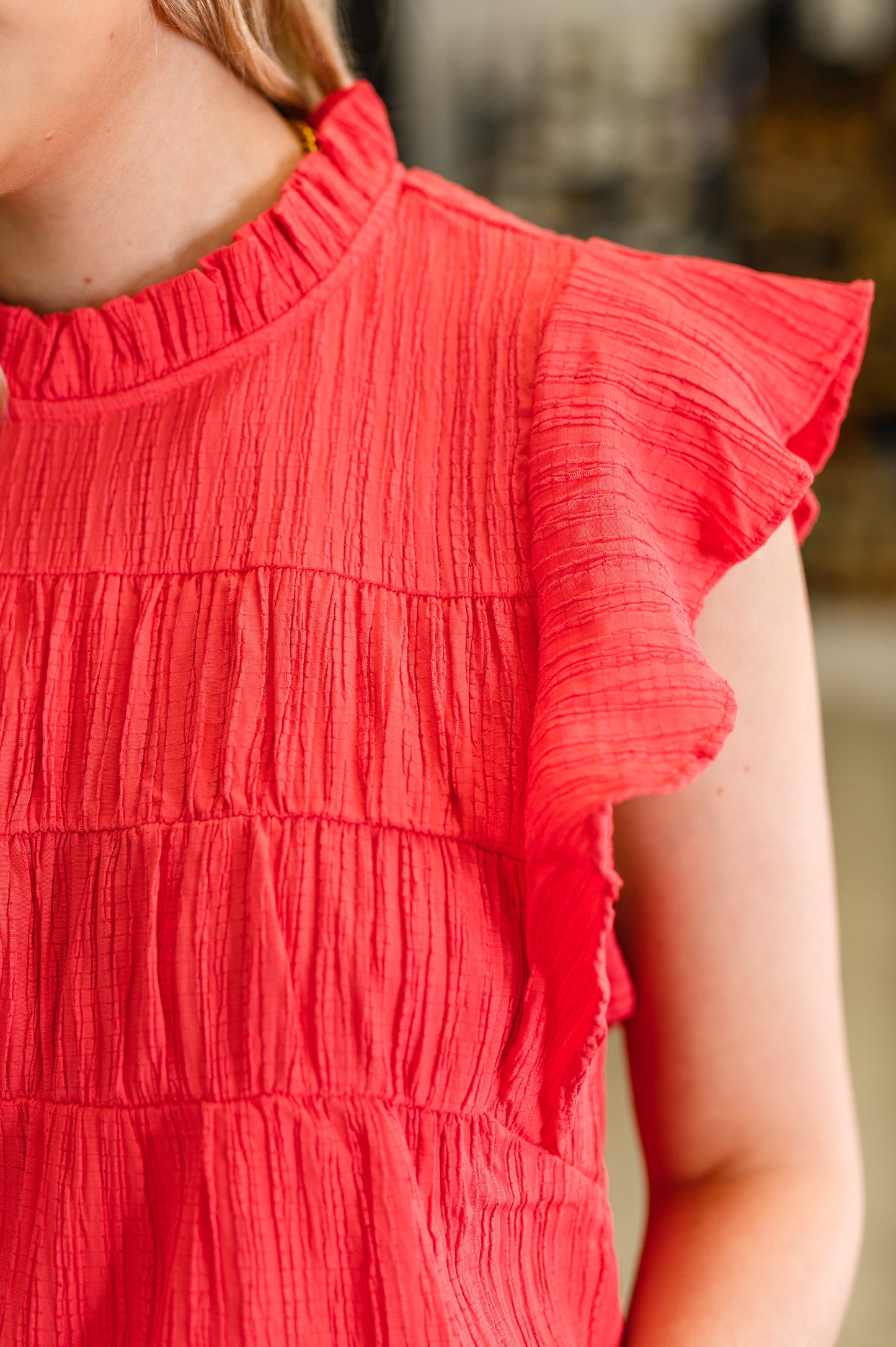 Flutter Sleeve Blouse in Coral