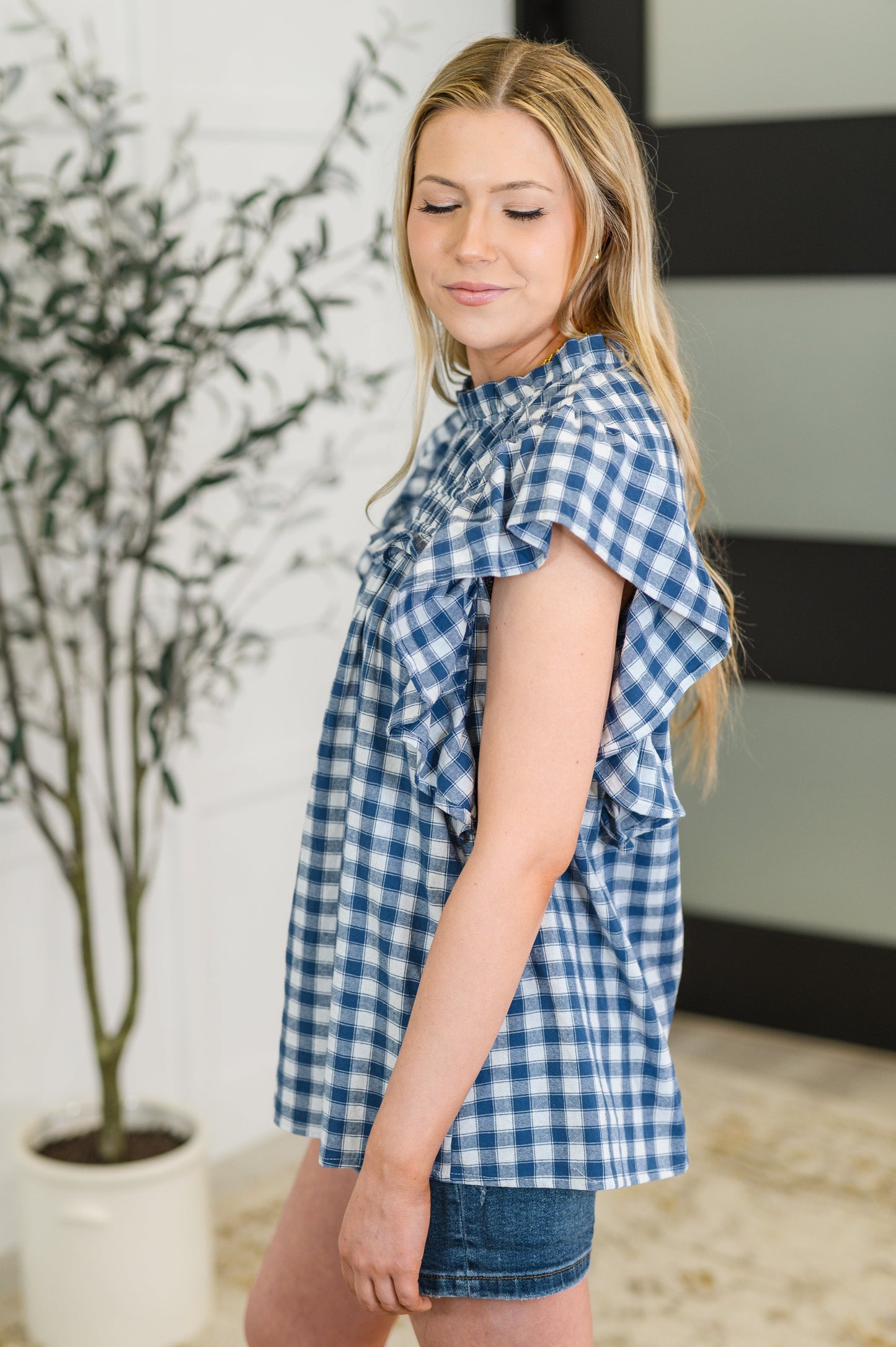 Blue Gingham Cotton Blouse