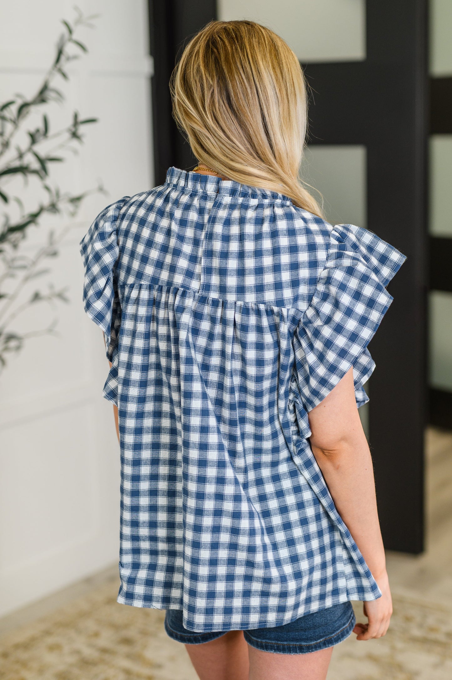 Blue Gingham Cotton Blouse