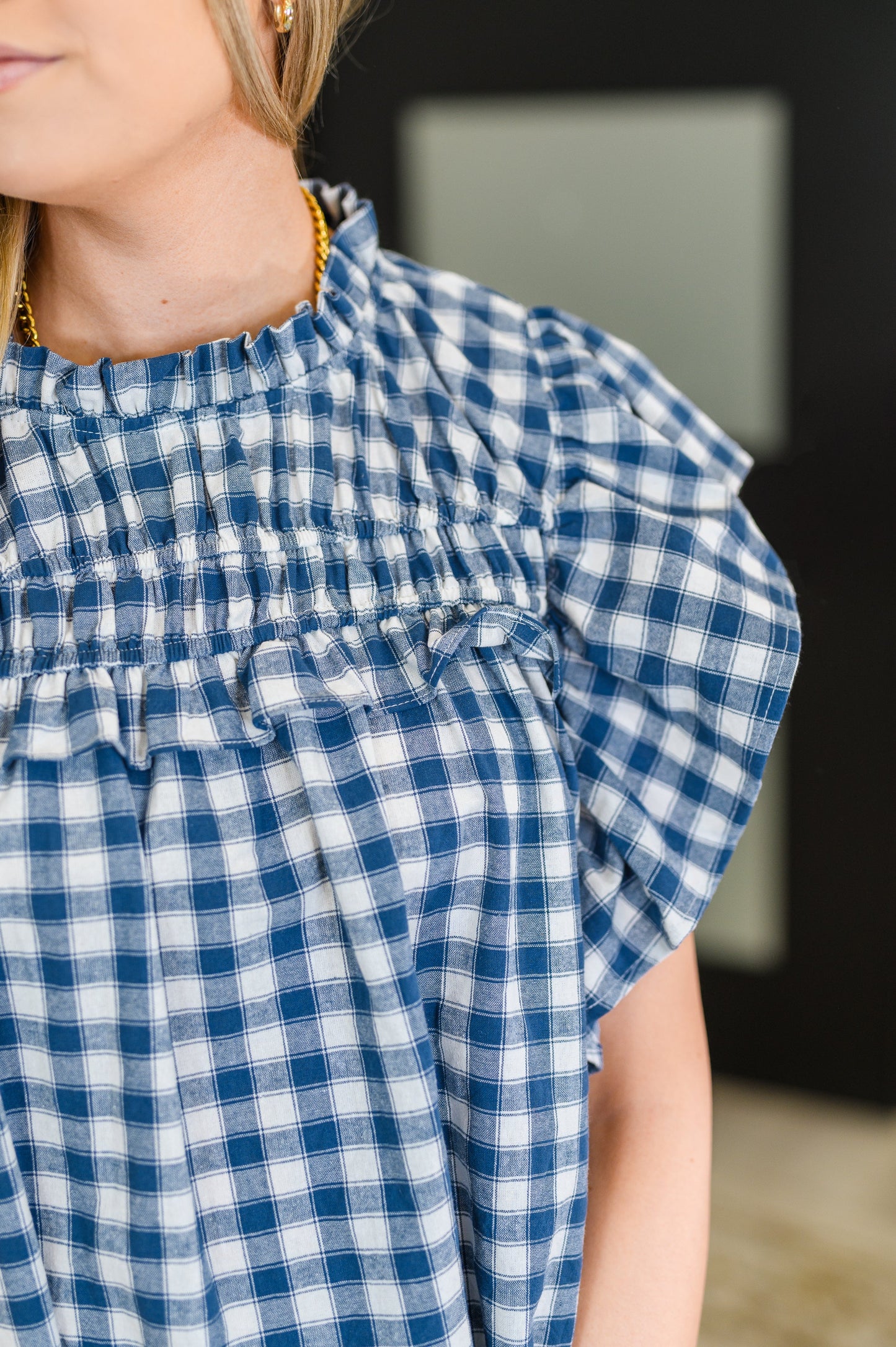 Blue Gingham Cotton Blouse