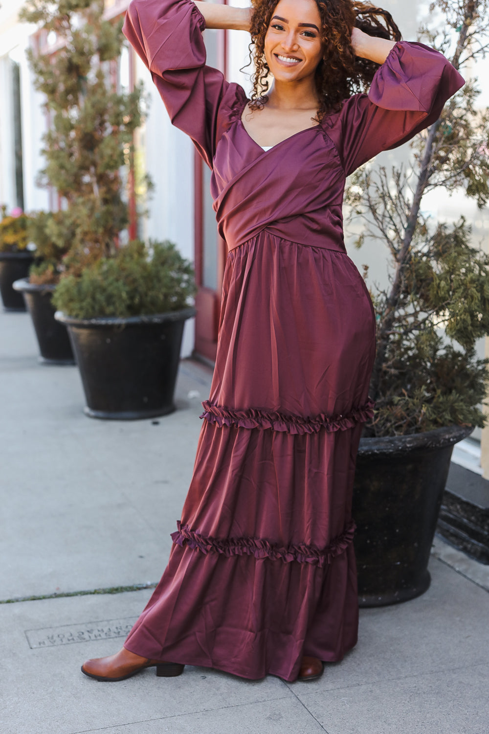 Wine Satin Dress