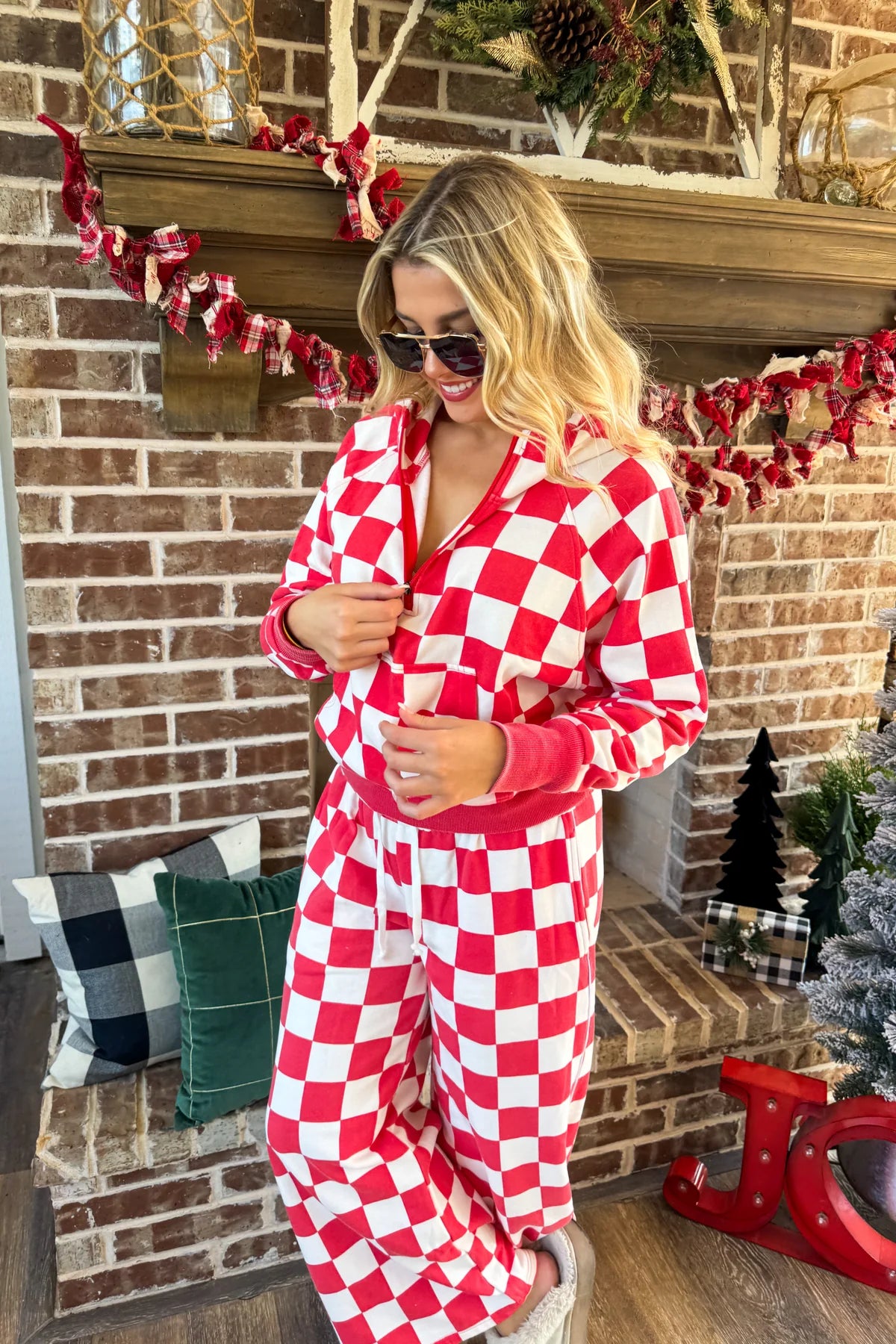 Checkered Wide Leg Pants in Black
