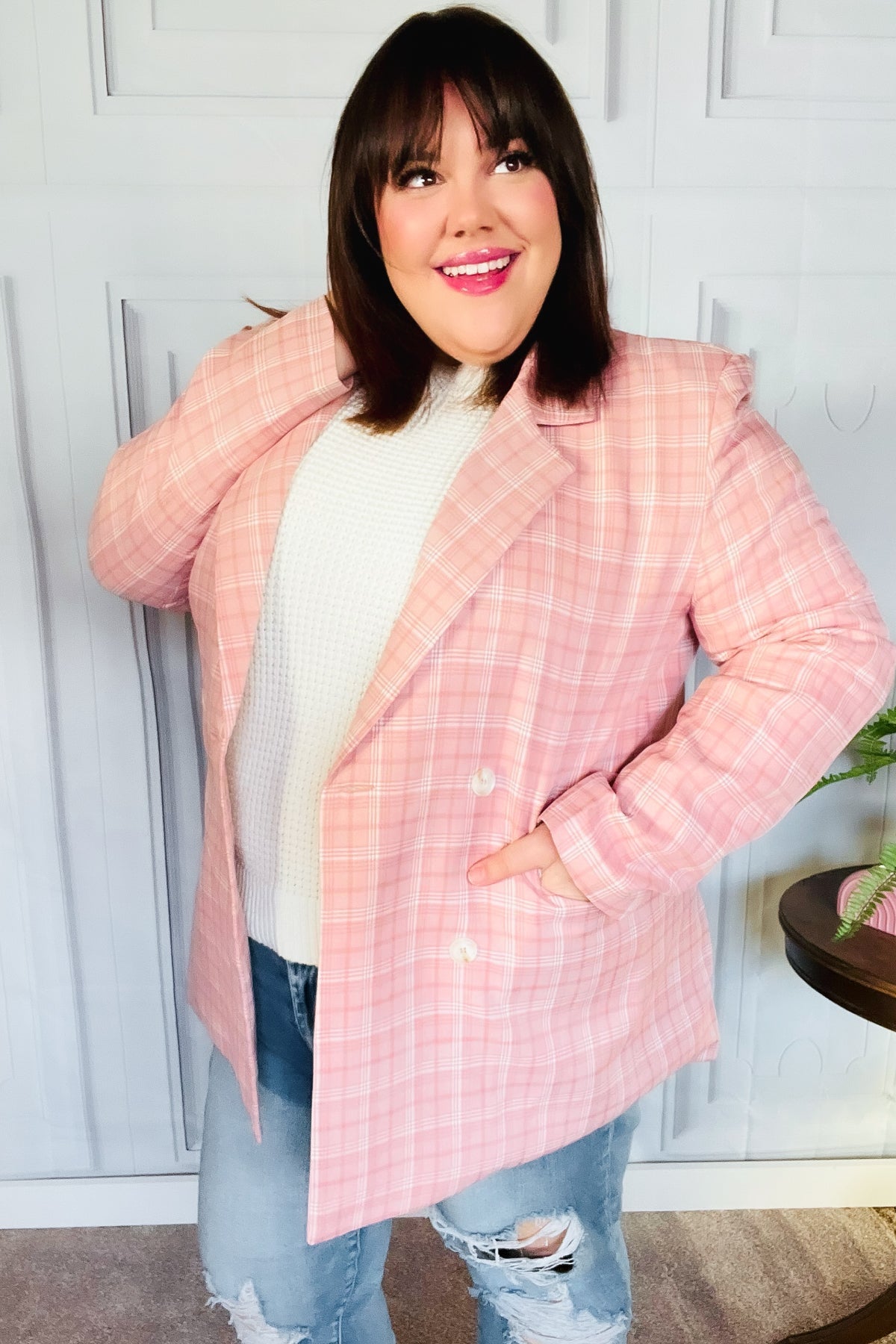 Pink Plaid Blazer