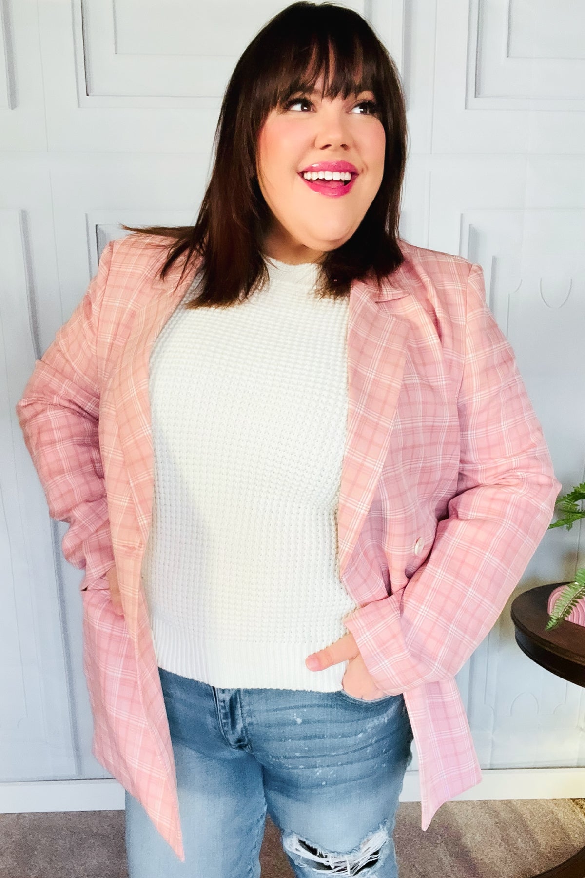 Pink Plaid Blazer