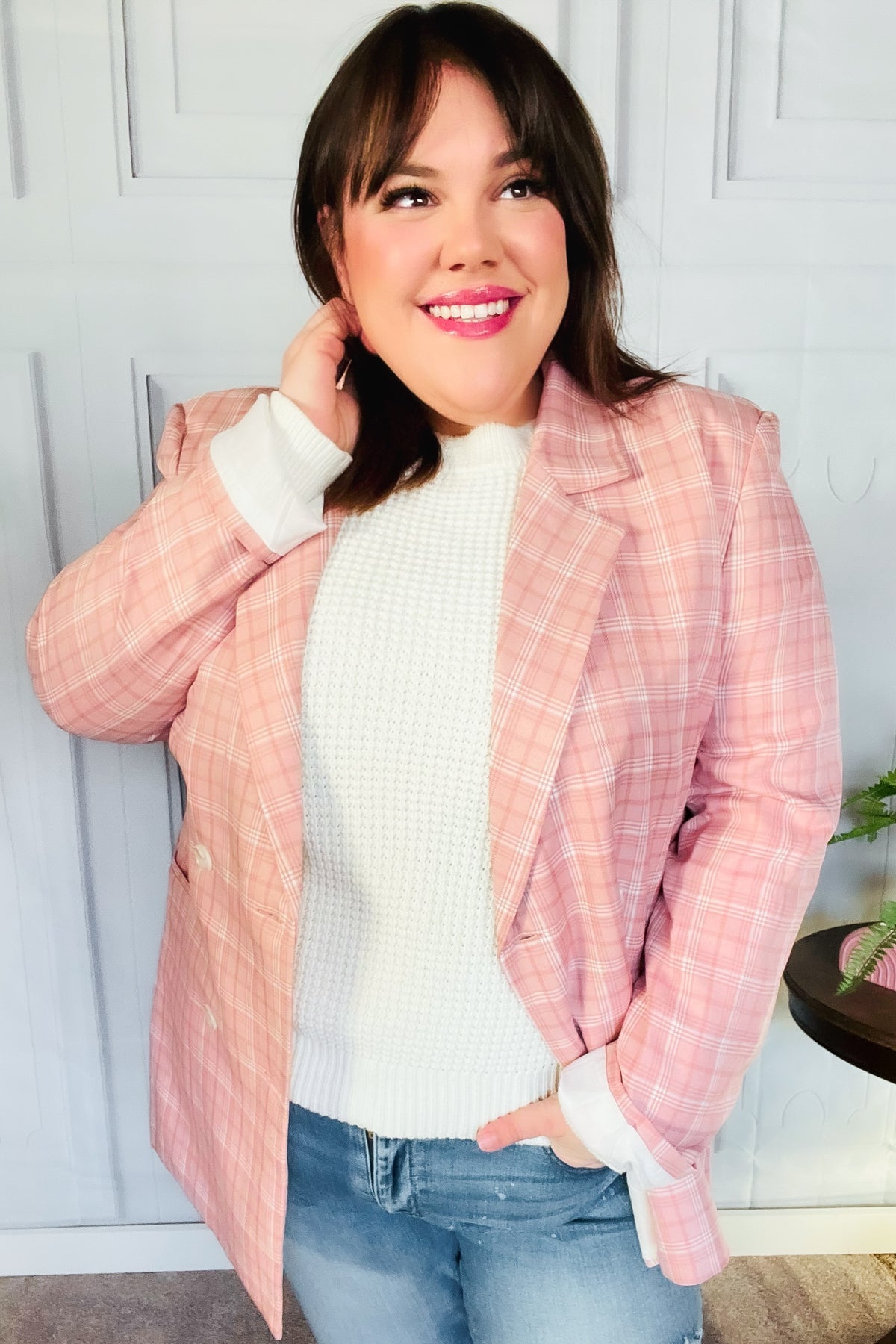 Pink Plaid Blazer