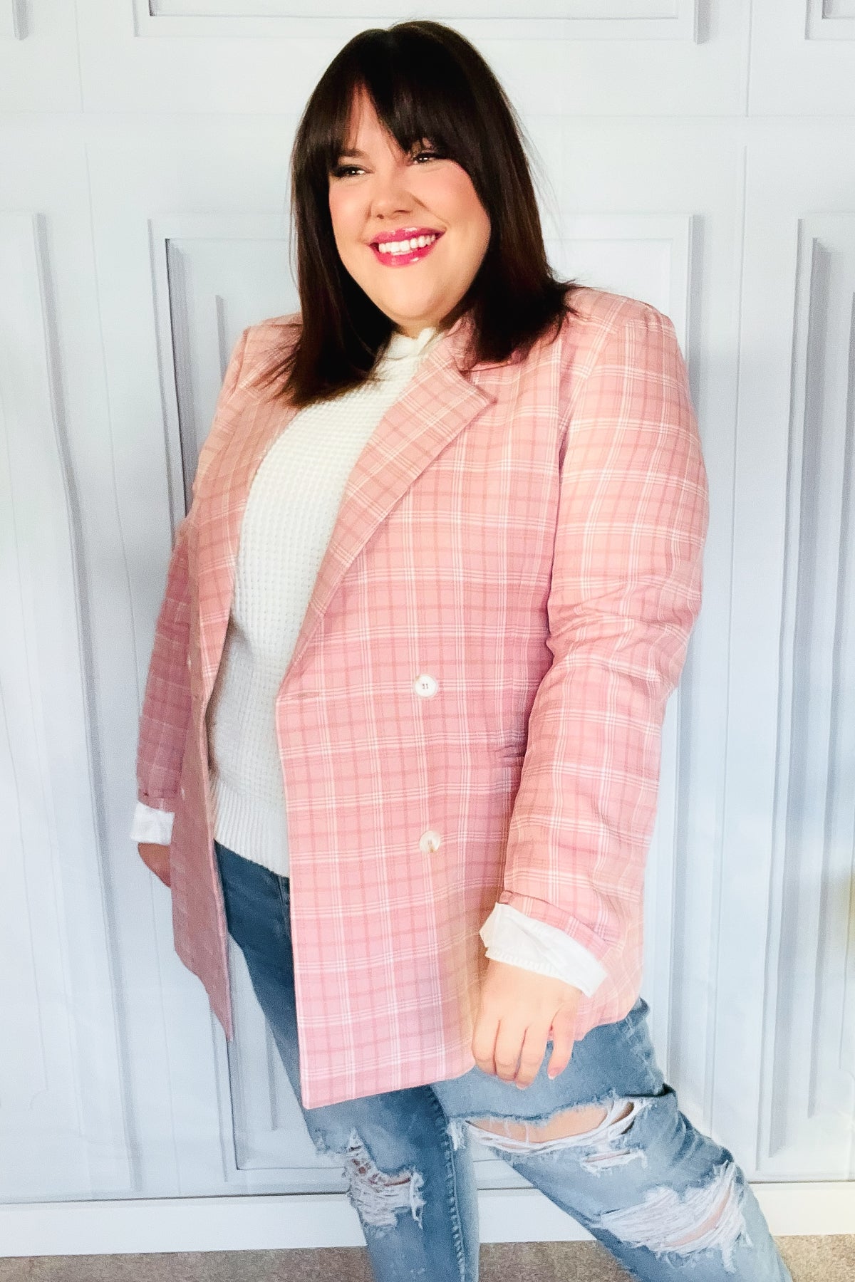 Pink Plaid Blazer