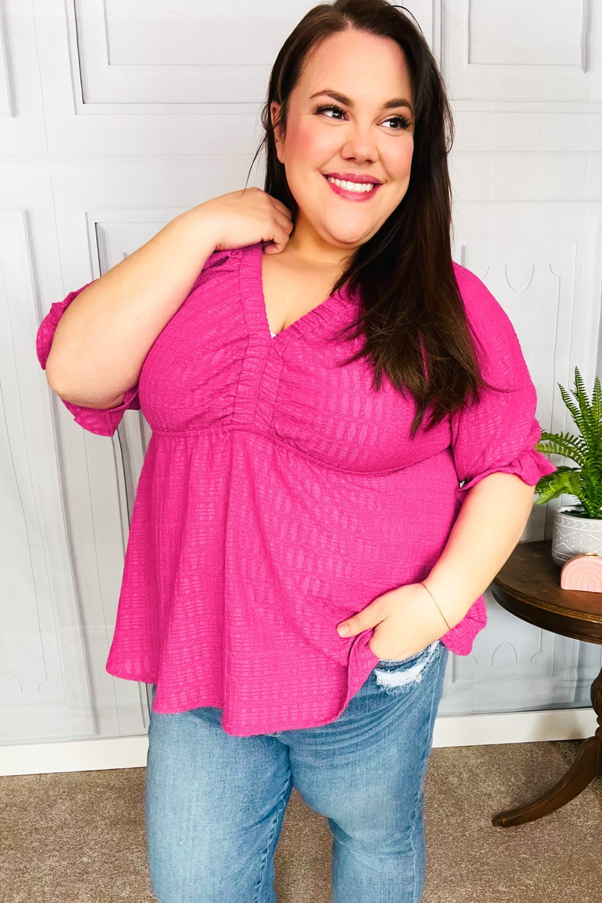 Fuchsia Babydoll Top