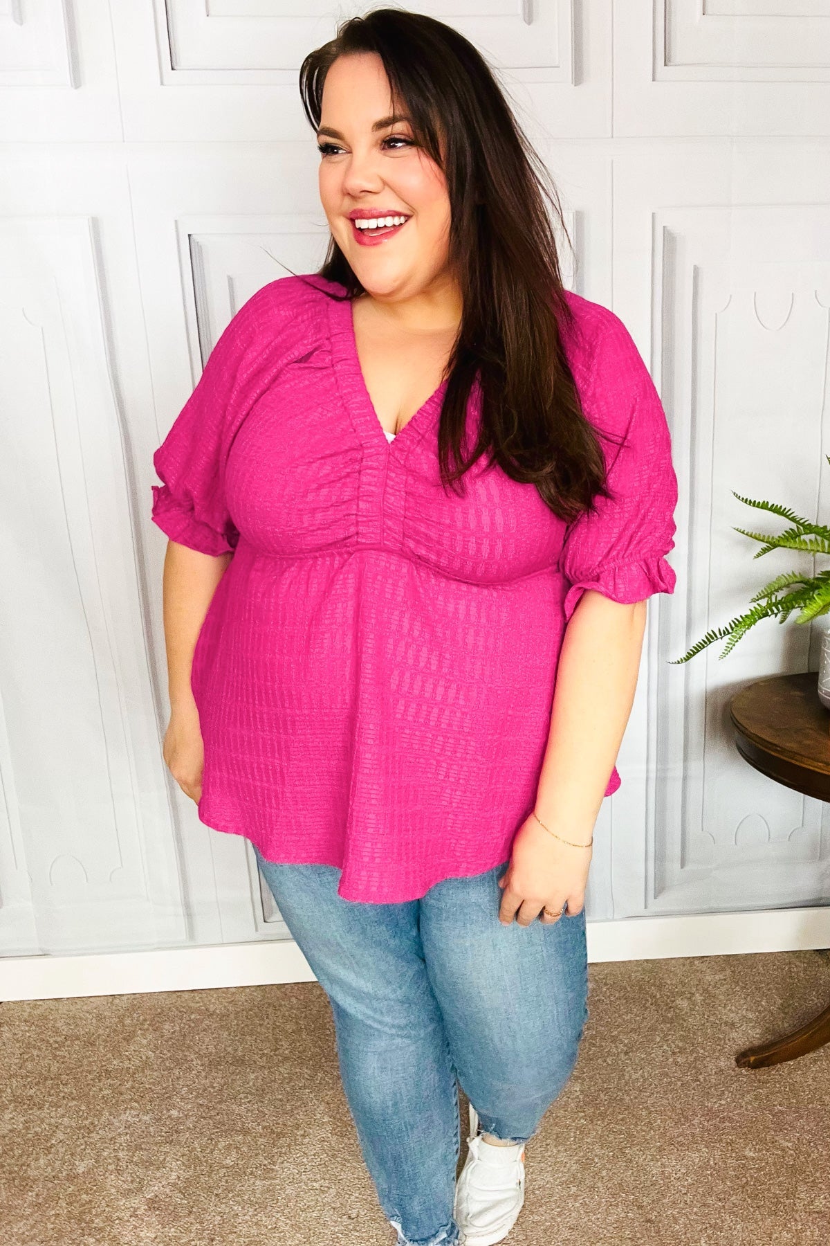 Fuchsia Babydoll Top