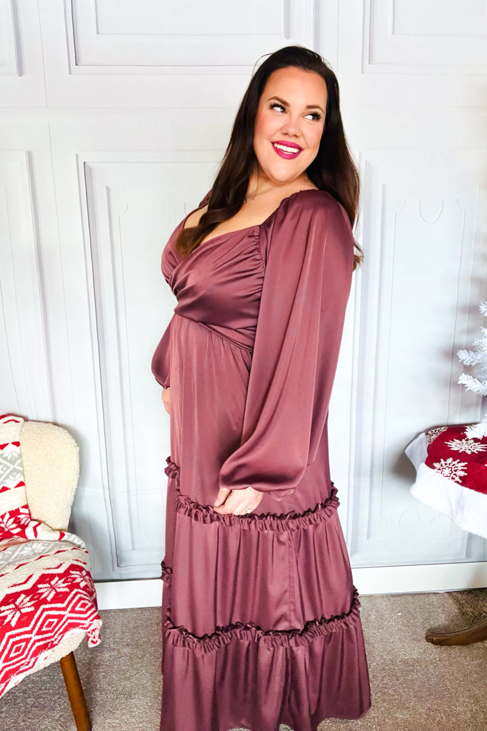 Wine Satin Dress