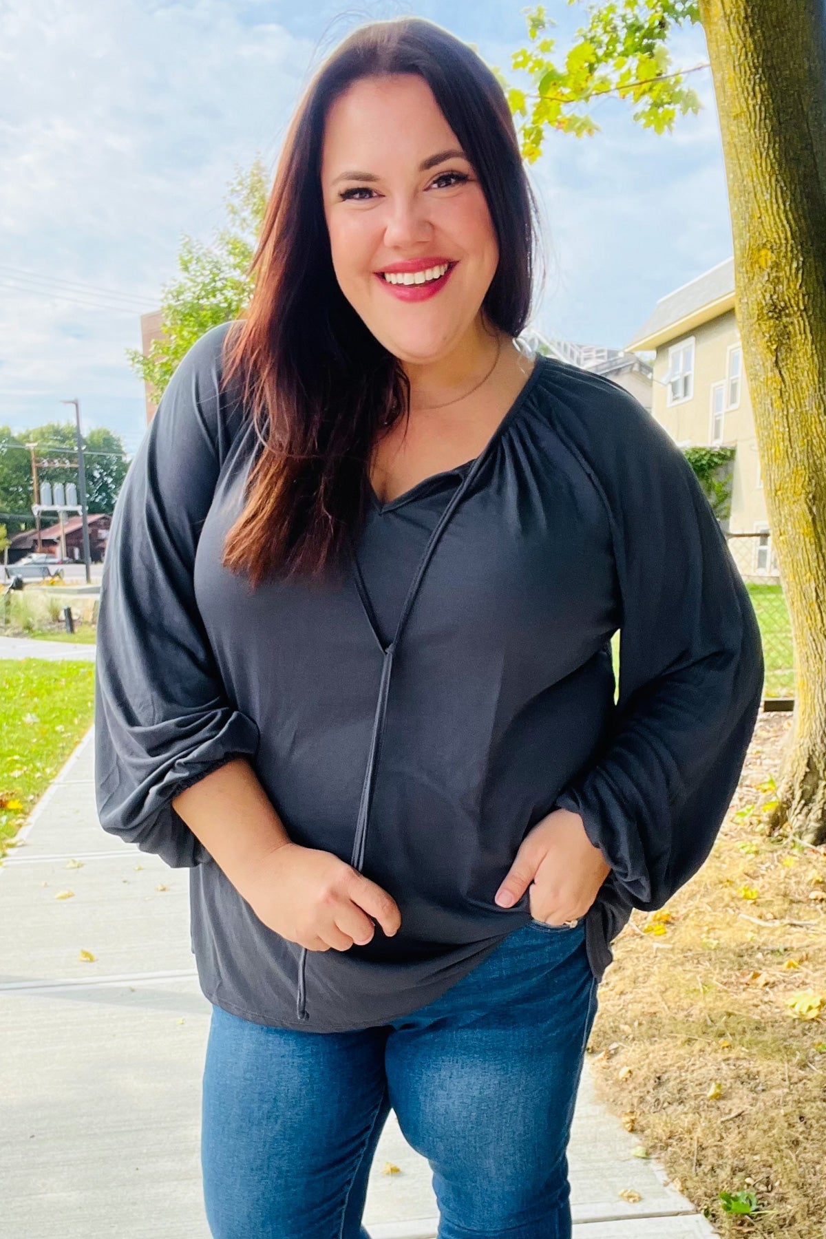 Charcoal Peasant Top