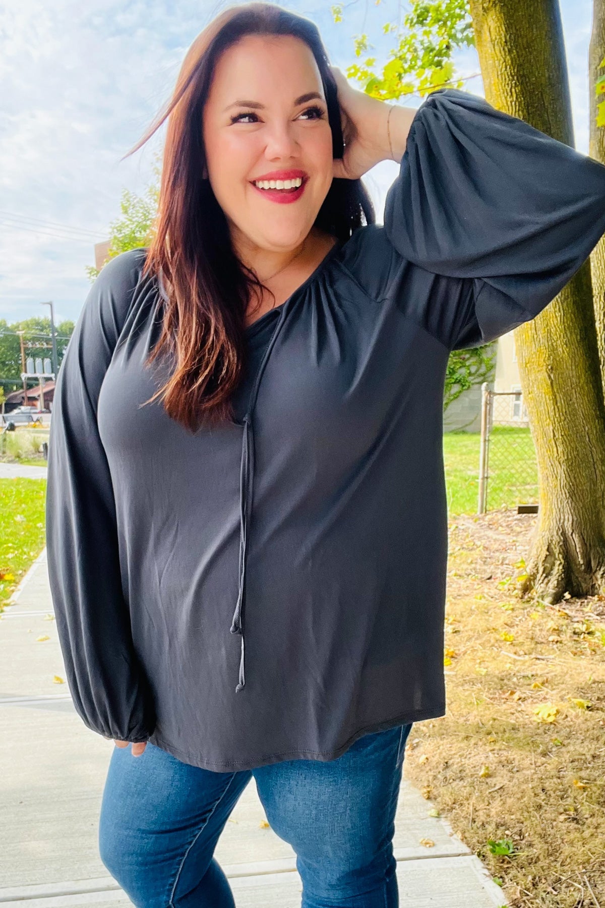 Charcoal Peasant Top