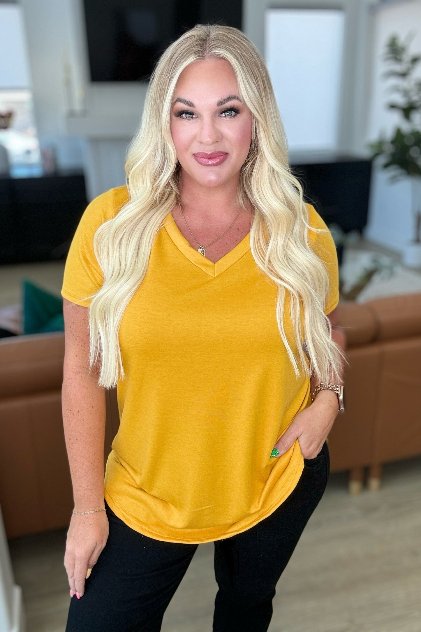 Brittni V-Neck Top in Mustard