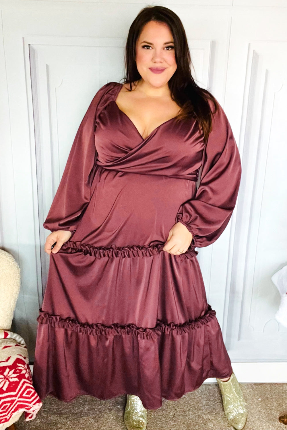 Wine Satin Dress