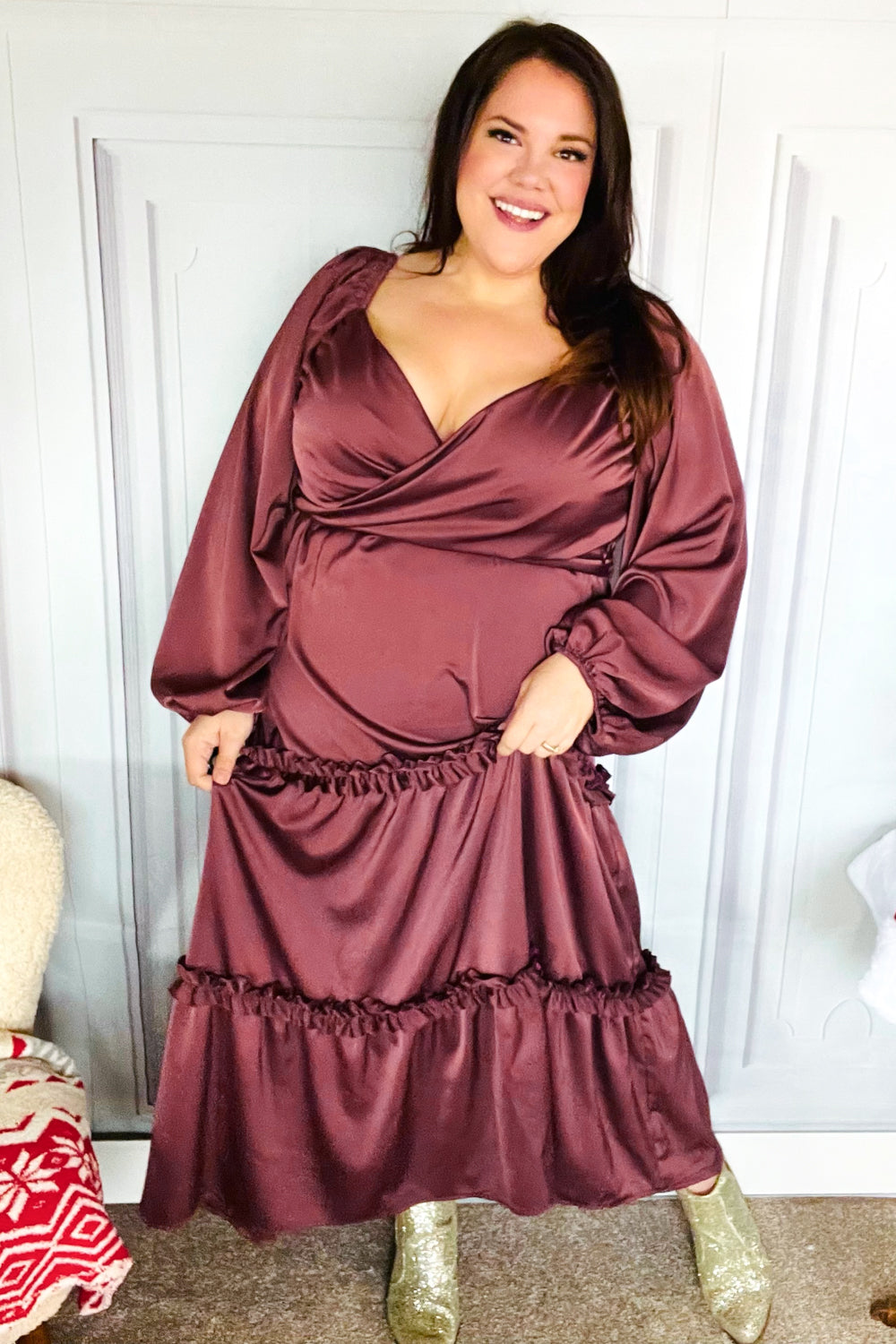 Wine Satin Dress