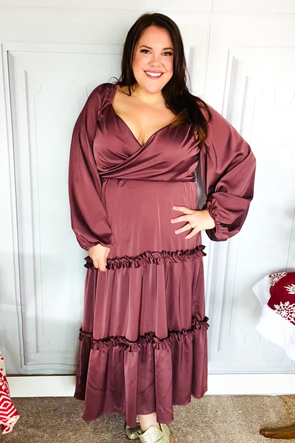 Wine Satin Dress