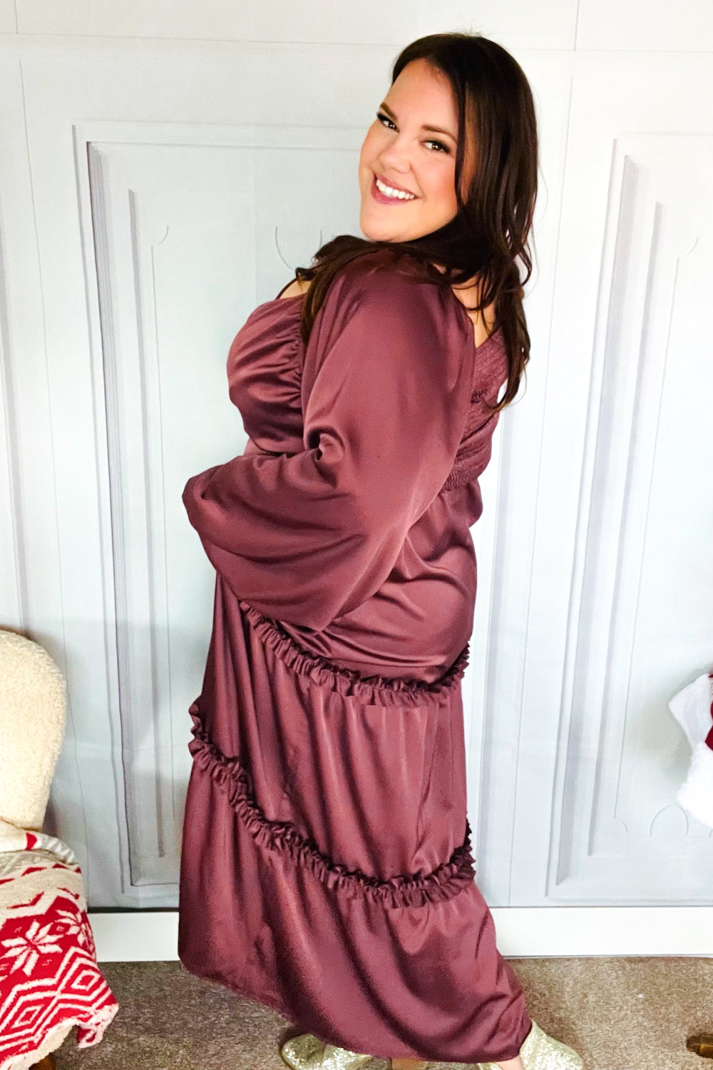 Wine Satin Dress