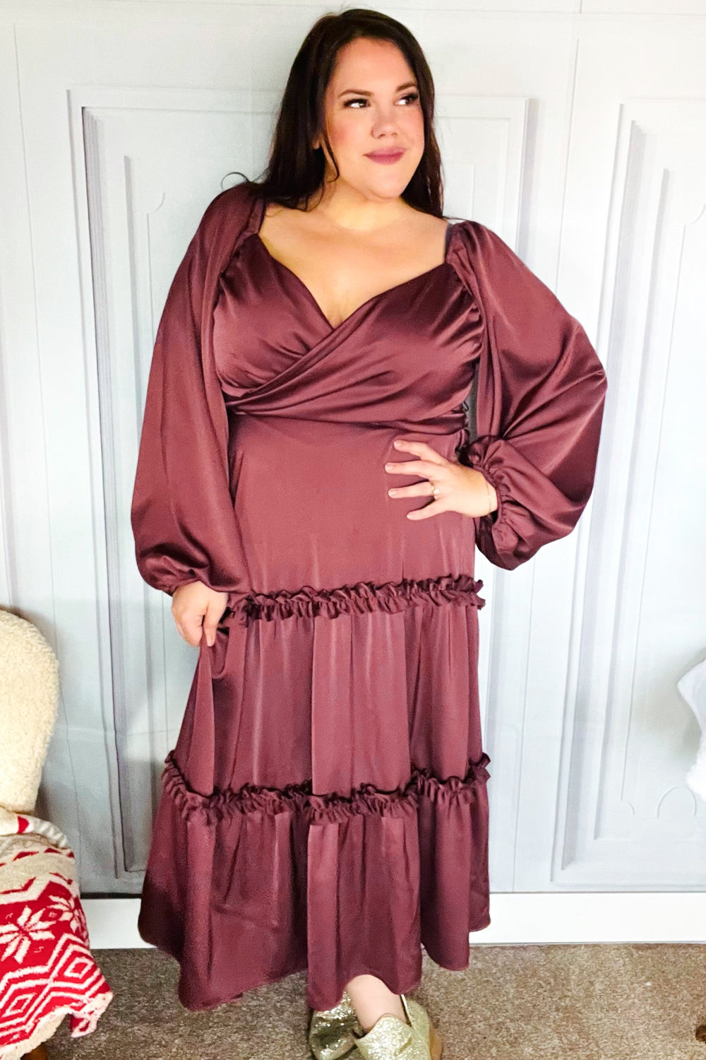 Wine Satin Dress