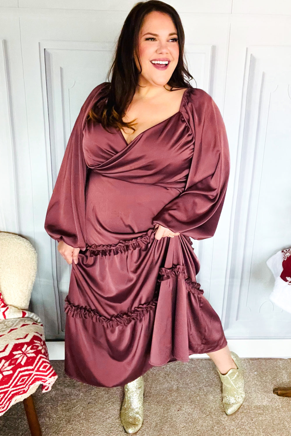 Wine Satin Dress
