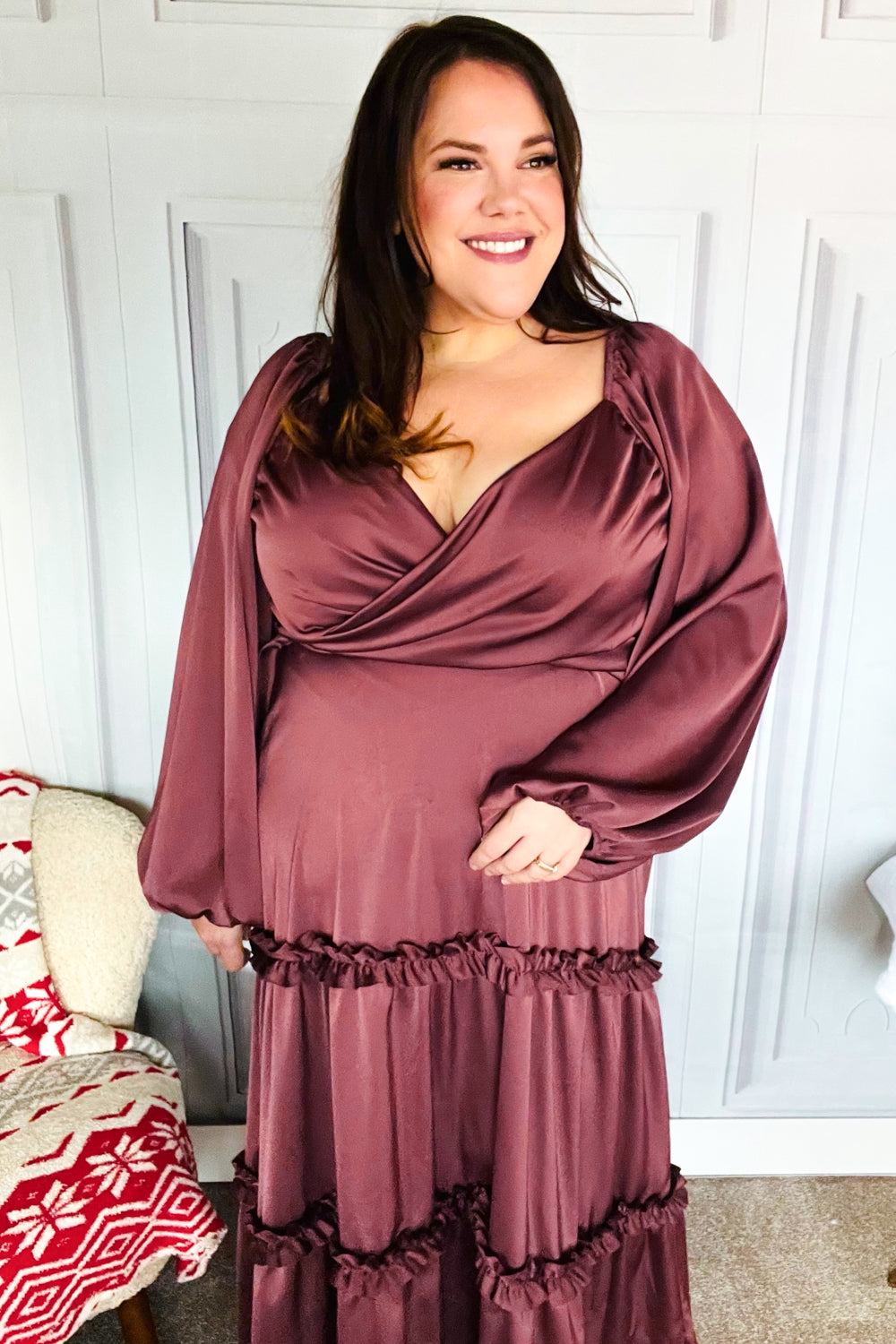 Wine Satin Dress