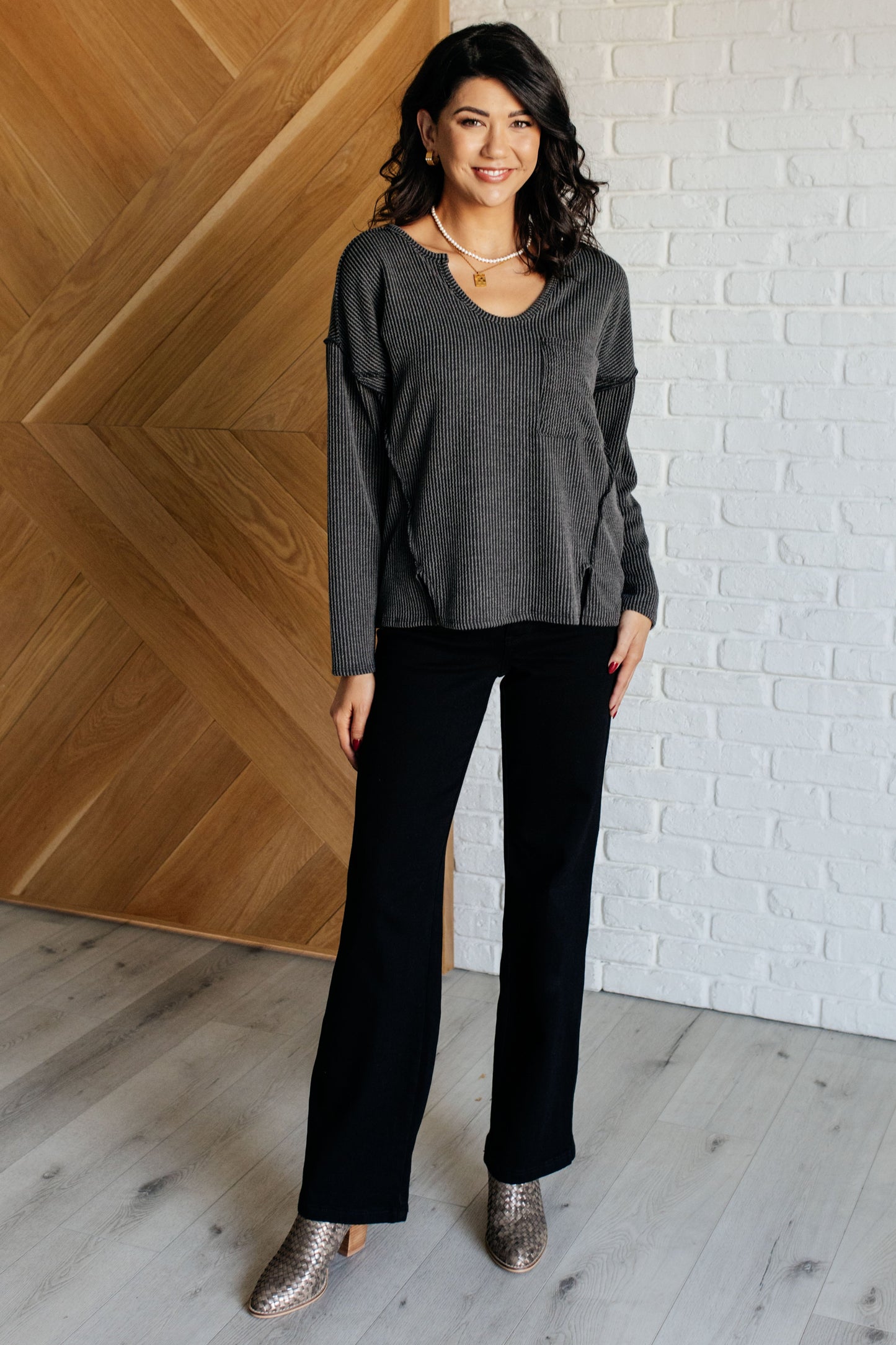 Amber Moon Basics: Ribbed Top in Charcoal