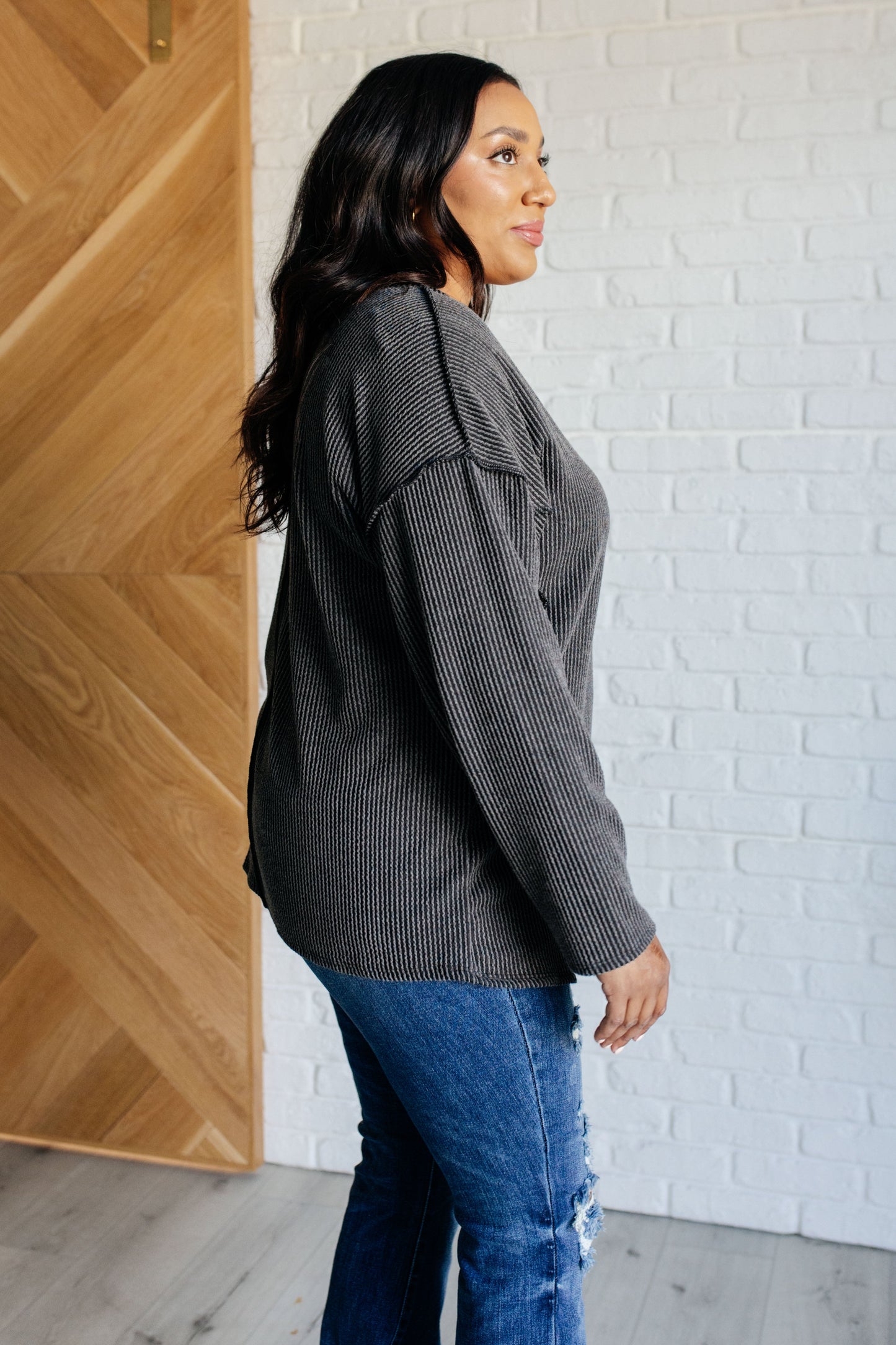 Amber Moon Basics: Ribbed Top in Charcoal