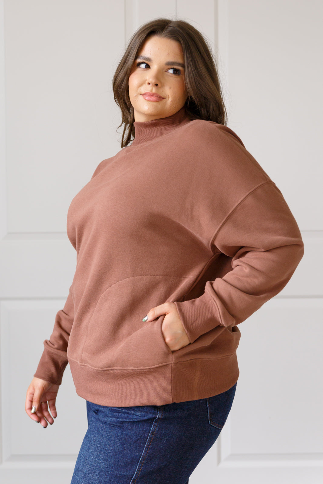 Mock Neck Pullover in Cocoa