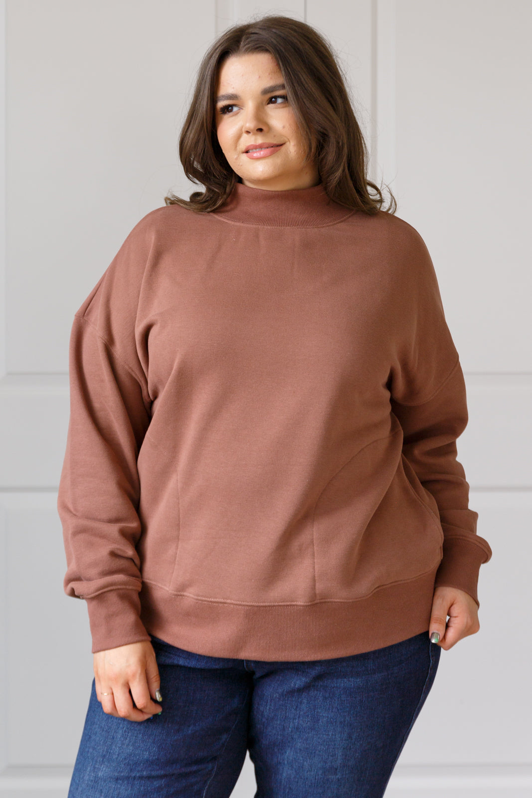 Mock Neck Pullover in Cocoa