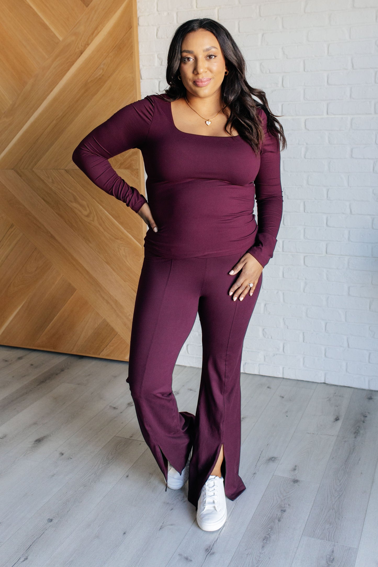 Split Front Flare Leggings in Cassis