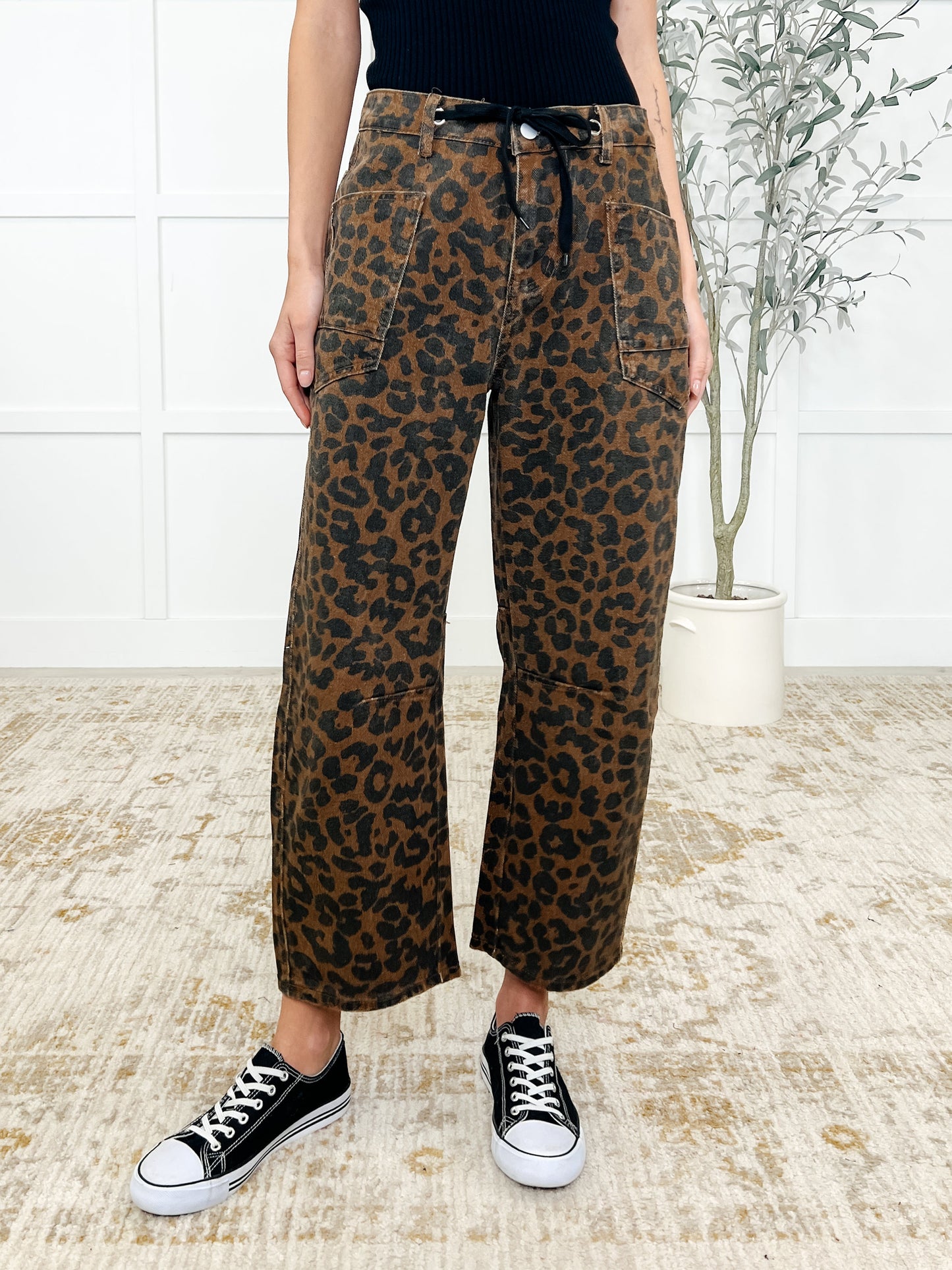 Leopard Barrel Crop Jeans