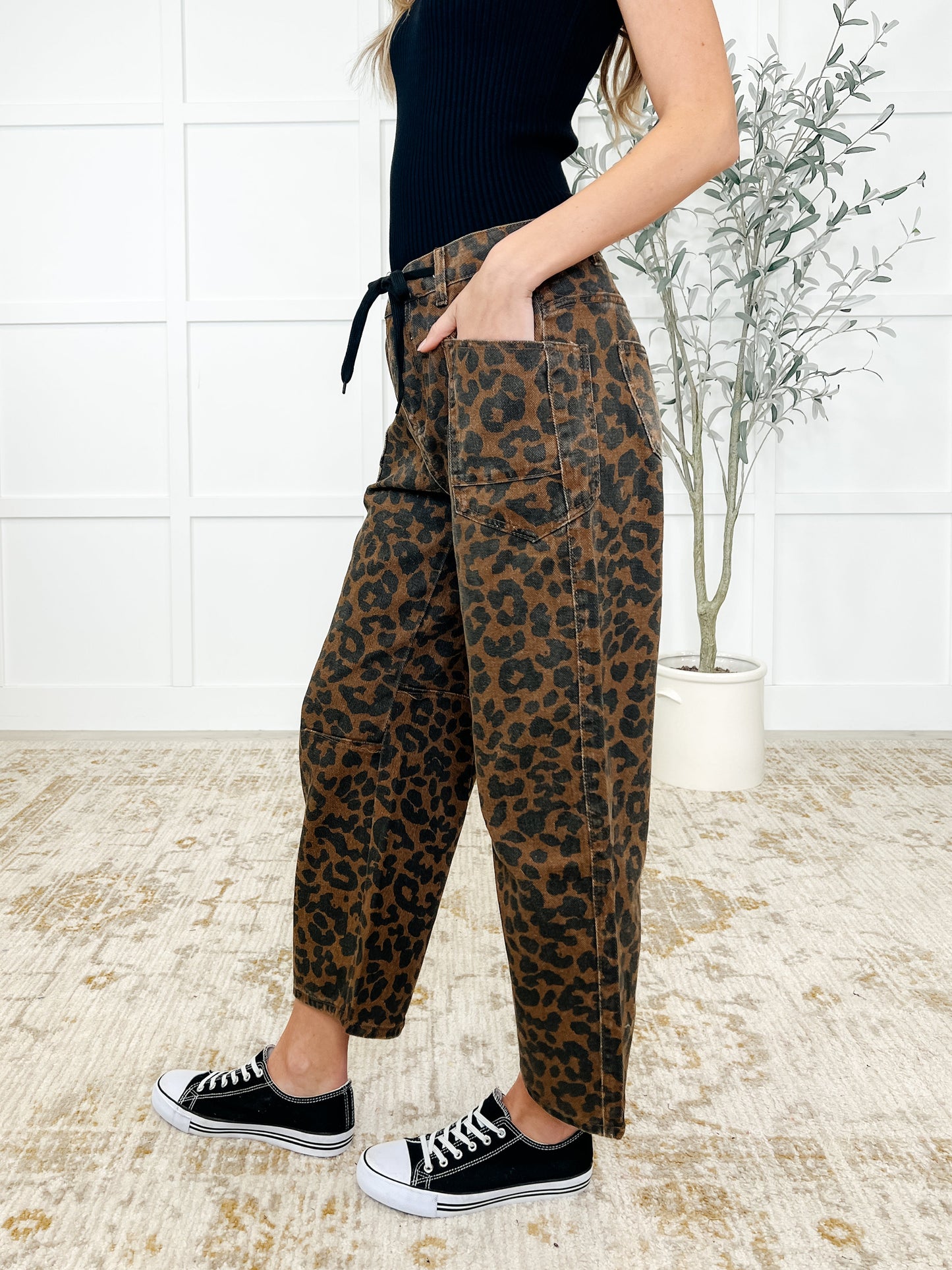 Leopard Barrel Crop Jeans