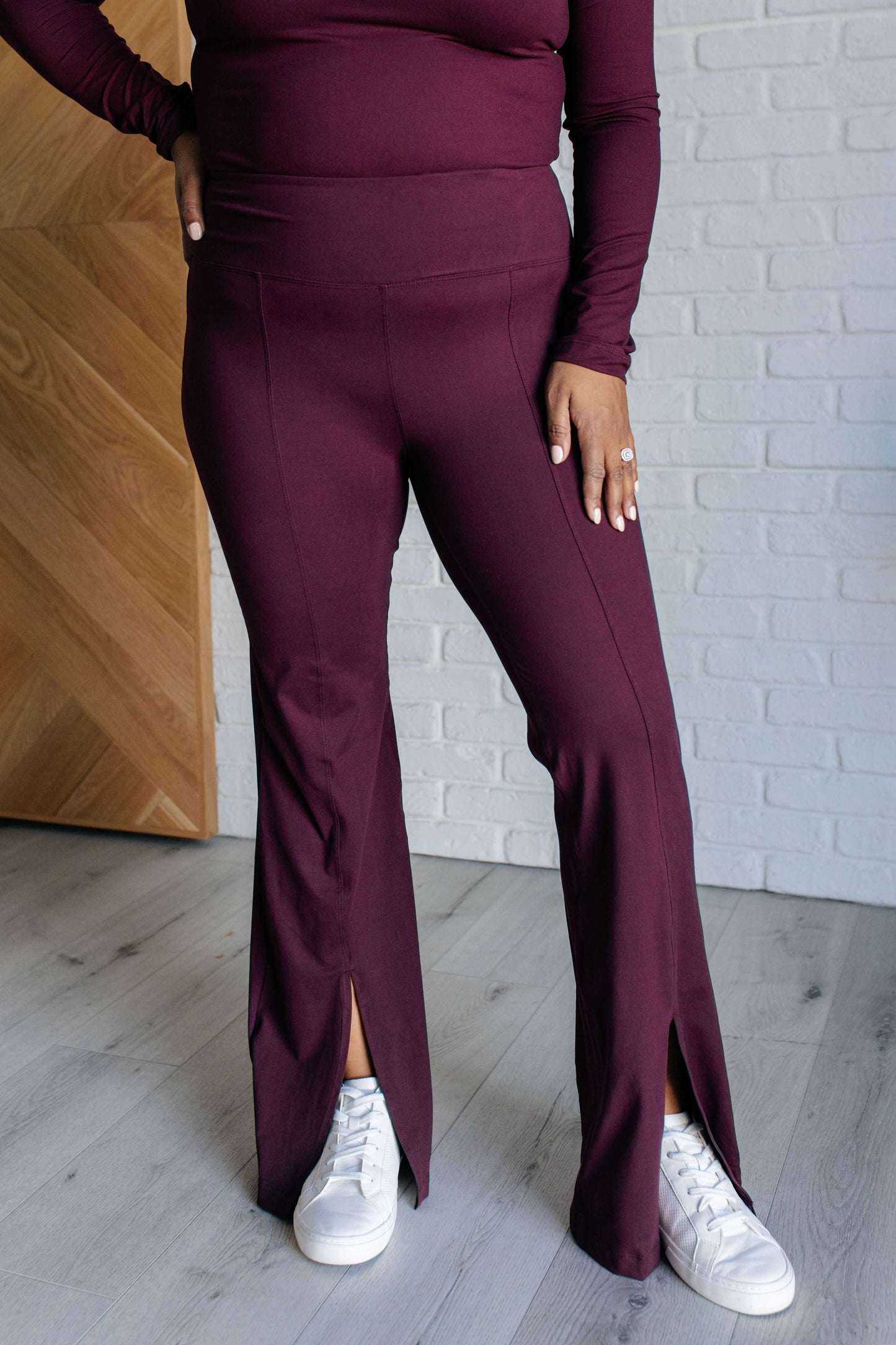 Split Front Flare Leggings in Cassis