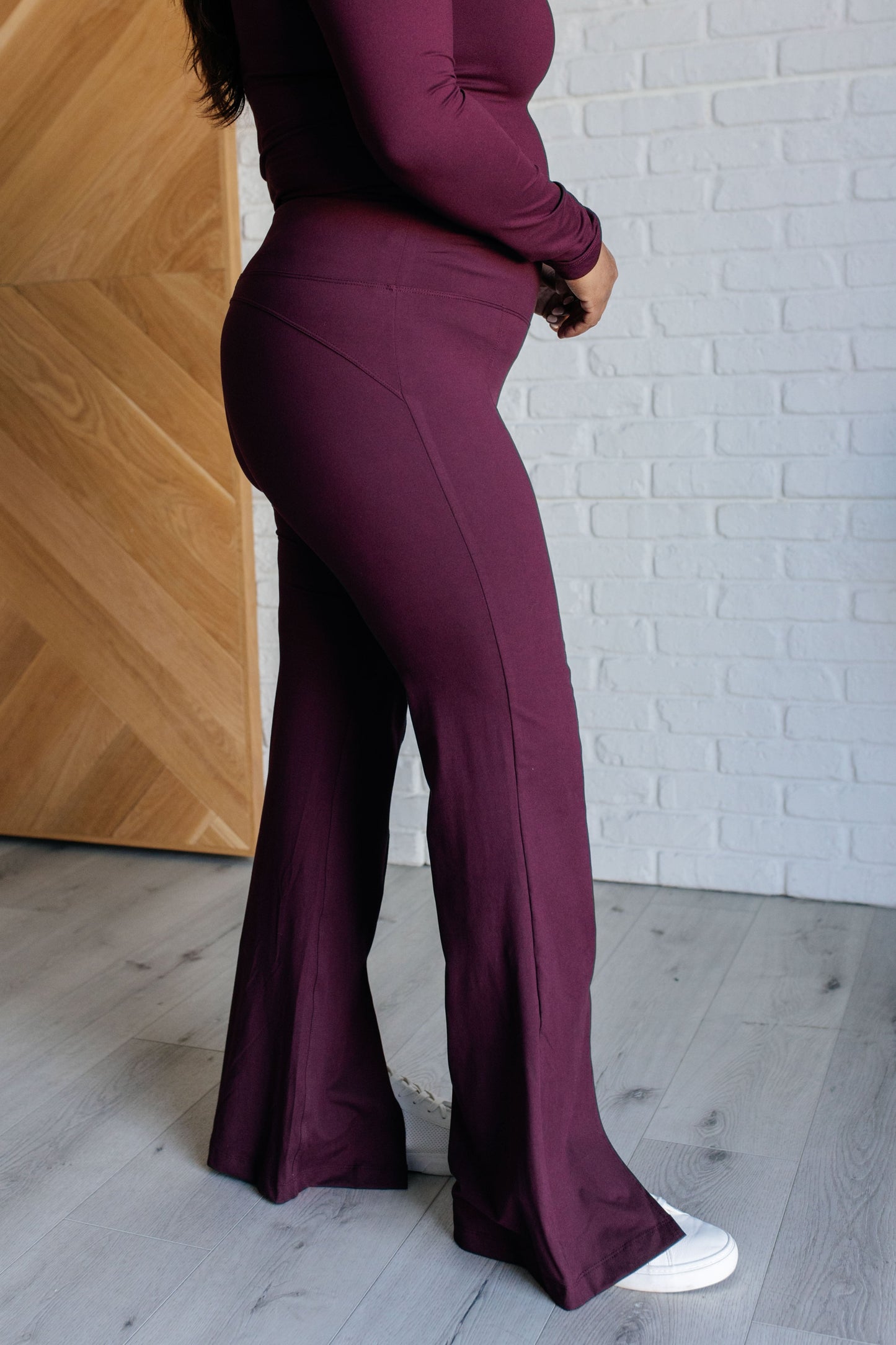 Split Front Flare Leggings in Cassis