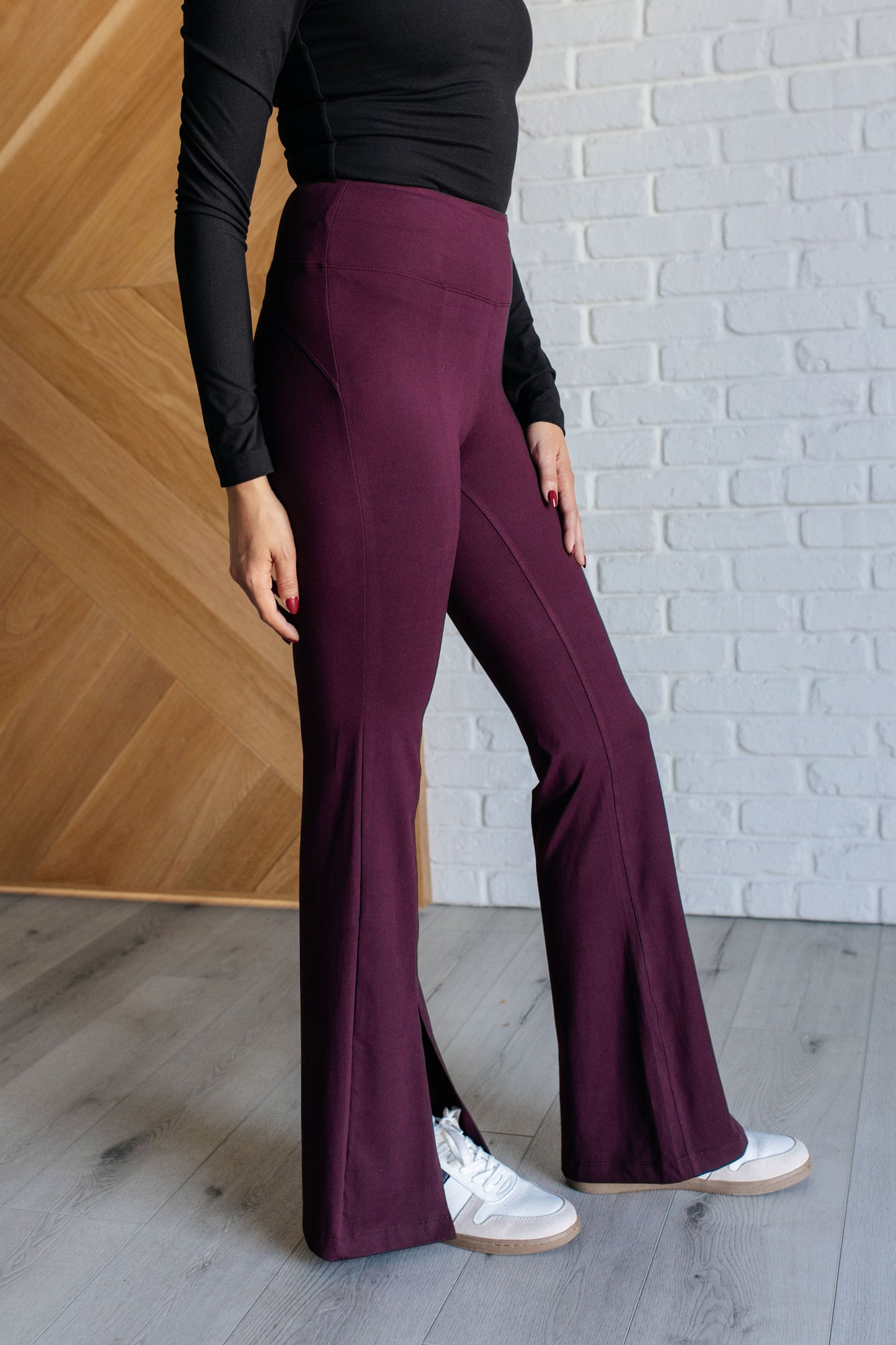 Split Front Flare Leggings in Cassis