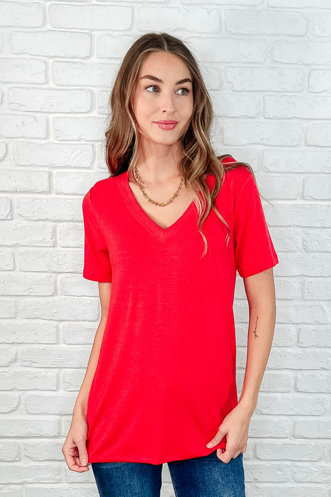 Every Outfit Basic V-Neck Top in Ruby