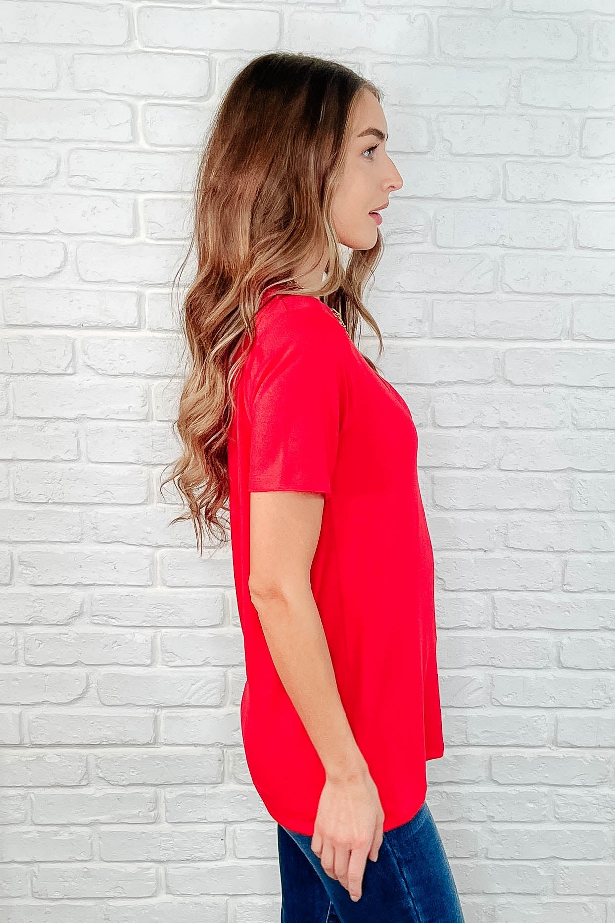 Every Outfit Basic V-Neck Top in Ruby