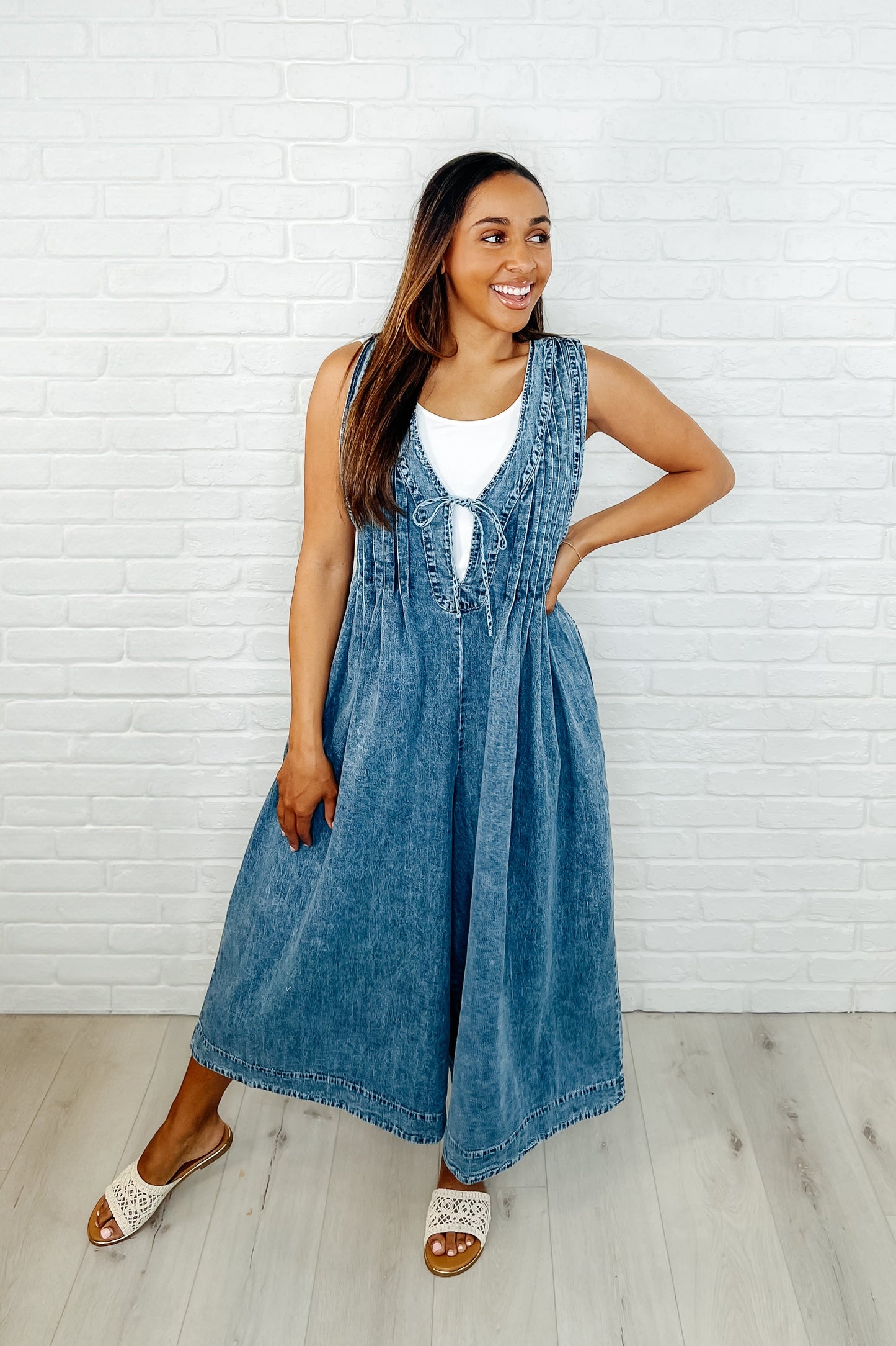 Grace Wide Leg Denim Jumpsuit