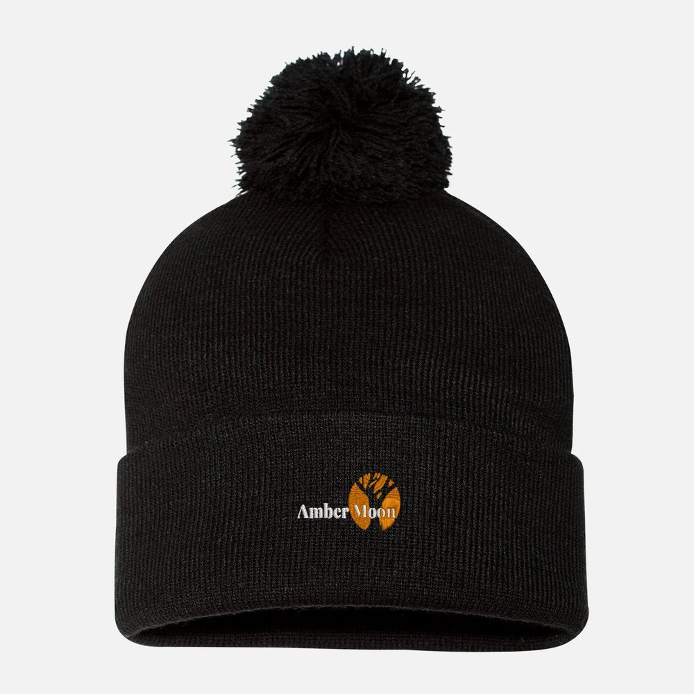 Amber Moon Merch Stitched Logo Pom Pom Beanie