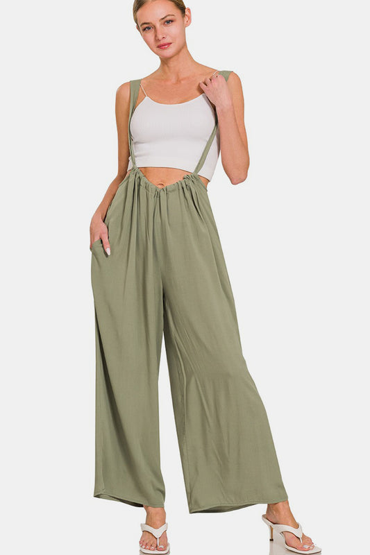 Abbie Thin Strap Overalls in Lt. Olive