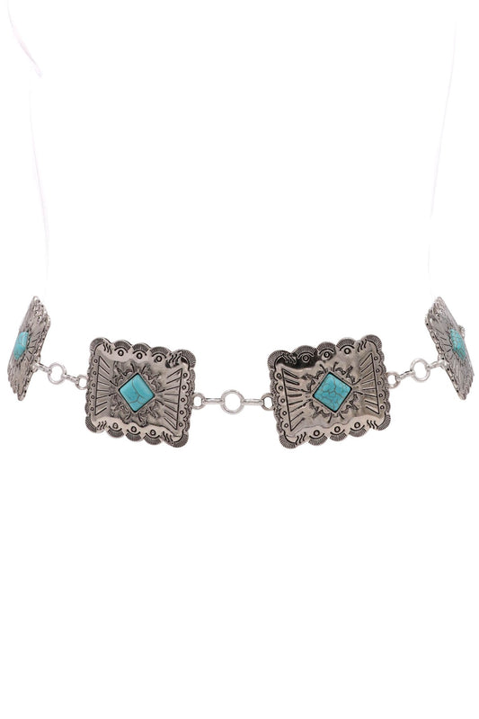 Square Silver and Turquoise Concho Belt