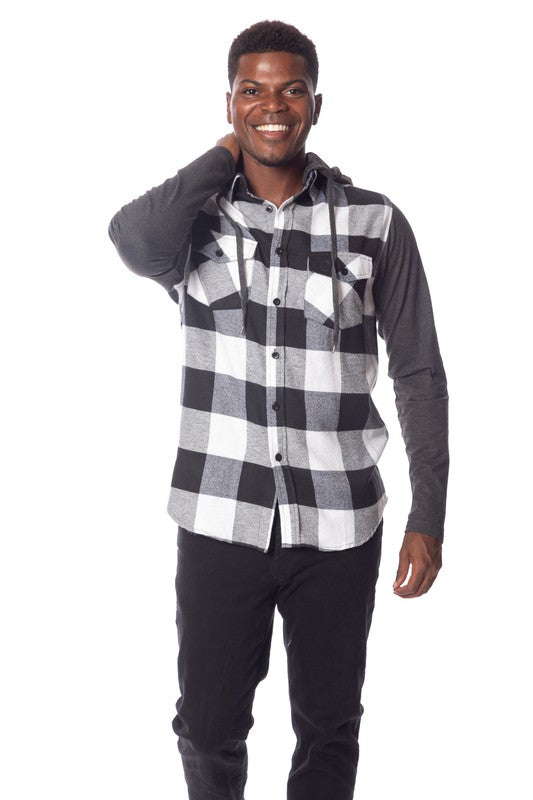 Men's Flannel Hoodie in Black/White