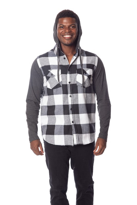 Men's Flannel Hoodie in Black/White