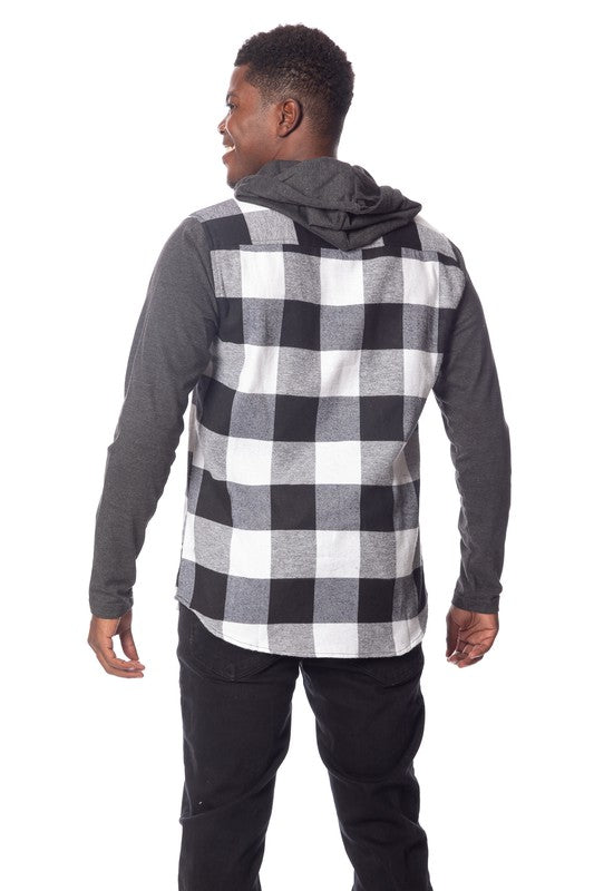 Men's Flannel Hoodie in Black/White