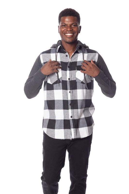 Men's Flannel Hoodie in Black/White