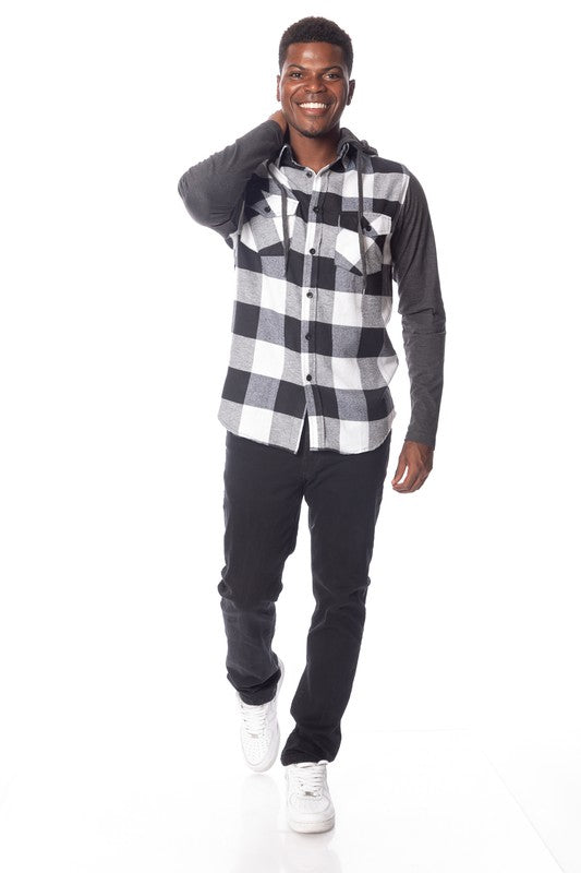 Men's Flannel Hoodie in Black/White