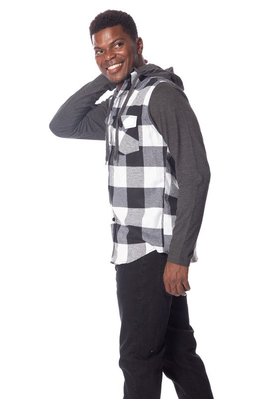 Men's Flannel Hoodie in Black/White