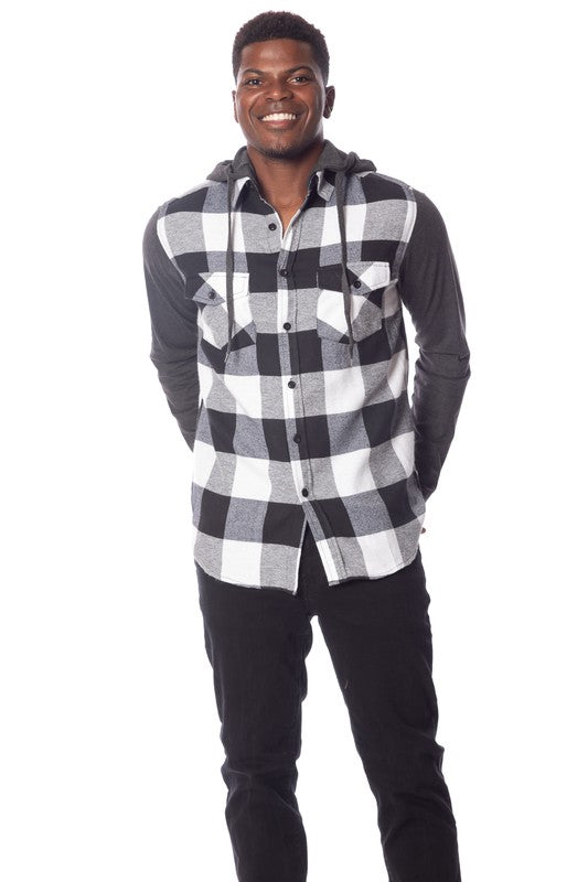 Men's Flannel Hoodie in Black/White