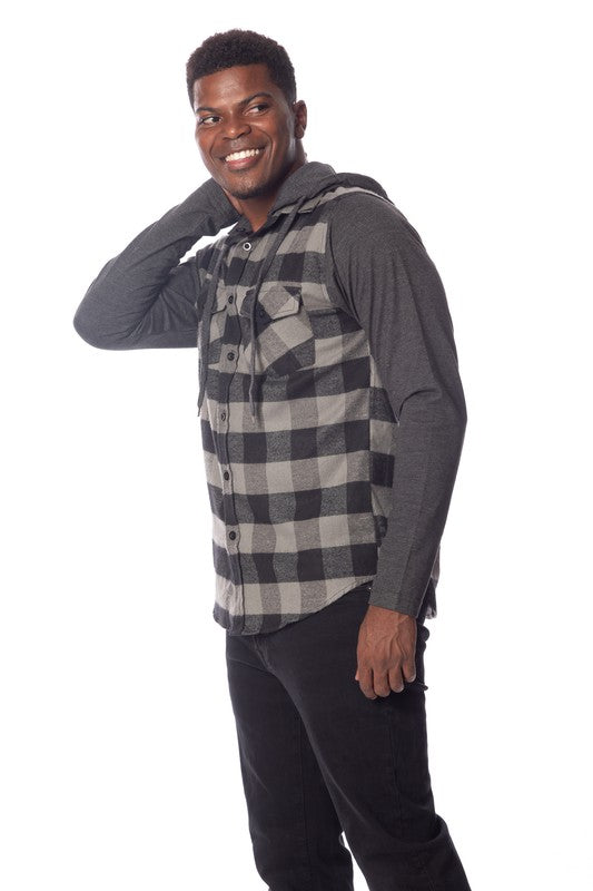 Men's Flannel Hoodie in Charcoal/Black