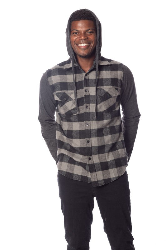 Men's Flannel Hoodie in Charcoal/Black